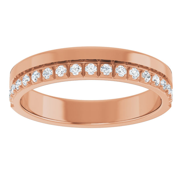 14K Gold Round Natural Diamond Single Sided Stepped-Edge Anniversary Band – 1.7 mm Stones - Rose Gold - view 3