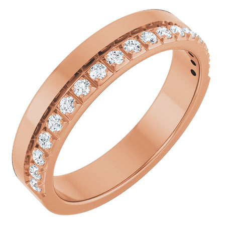 14K Gold Round Natural Diamond Single Sided Stepped-Edge Anniversary Band – 1.7 mm Stones - Rose Gold
