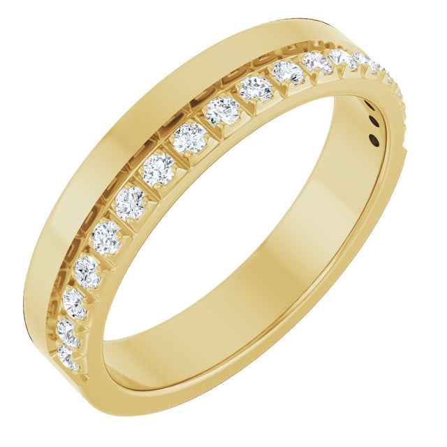 14K Gold Round Natural Diamond Single Sided Stepped-Edge Anniversary Band – 1.7 mm Stones - Yellow Gold