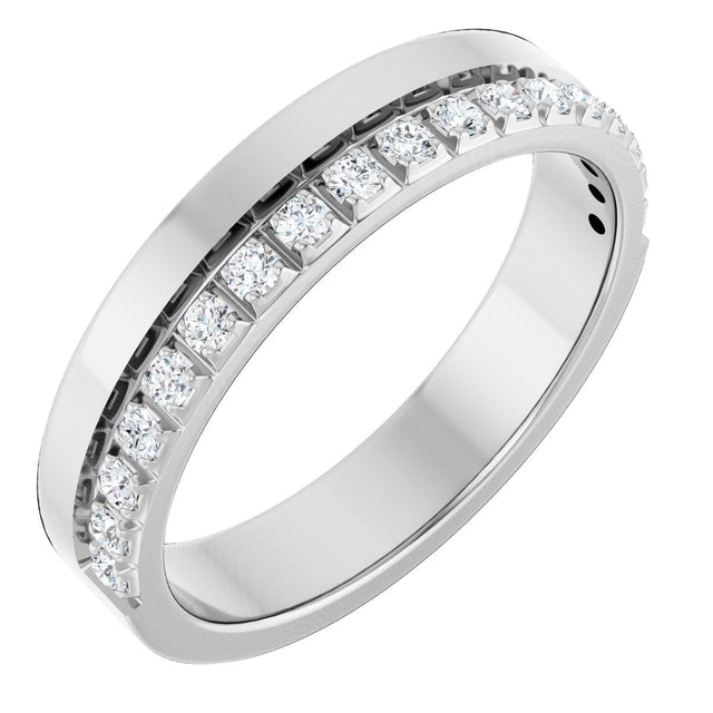 14K Gold Round Natural Diamond Single Sided Stepped-Edge Anniversary Band – 1.7 mm Stones - White Gold