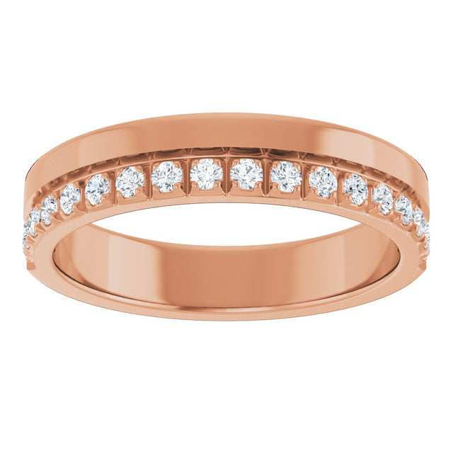14K Gold Round Natural Diamond Single Sided Stepped-Edge Anniversary Band – 1.7 mm Stones - Rose Gold - view 3