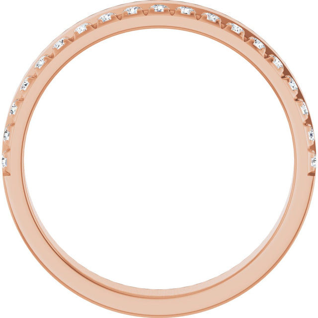 14K Gold Round Natural Diamond Single Sided Stepped-Edge Anniversary Band – 1.7 mm Stones - Rose Gold - view 2