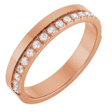 14K Gold Round Natural Diamond Single Sided Stepped-Edge Anniversary Band – 1.7 mm Stones - Rose Gold