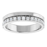 14K Gold Round Natural Diamond Single Sided Stepped-Edge Anniversary Band – 1.7 mm Stones - White Gold - view 3