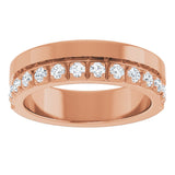 14K Gold Round Natural Diamond Single Sided Stepped-Edge Anniversary Band – 1.7 mm Stones - Rose Gold - view 3