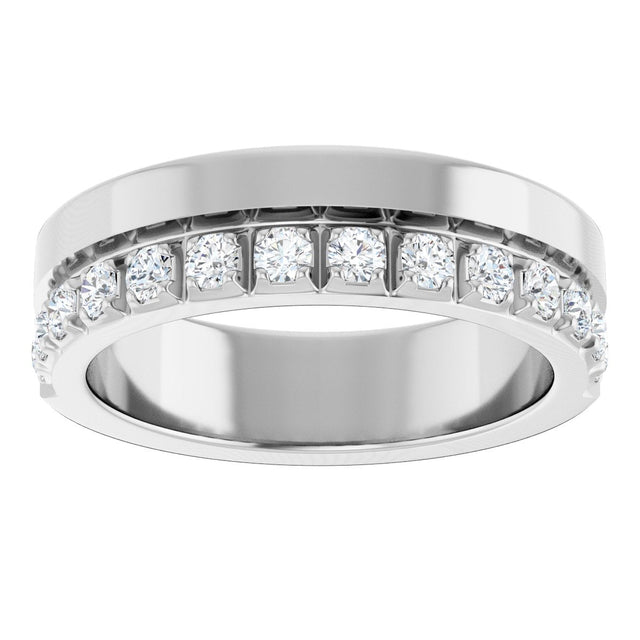 14K Gold Round Natural Diamond Single Sided Stepped-Edge Anniversary Band – 1.7 mm Stones - White Gold - view 3