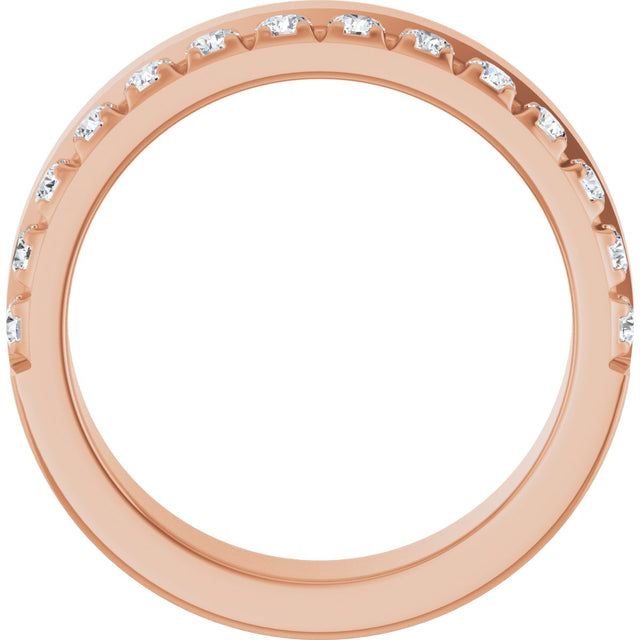 14K Gold Round Natural Diamond Single Sided Stepped-Edge Anniversary Band – 1.7 mm Stones - Rose Gold - view 2