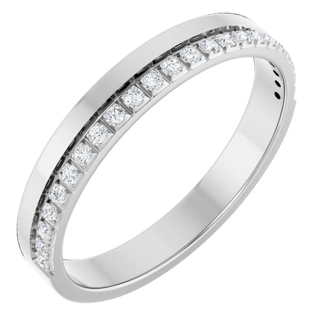 14K Gold Round Natural Diamond Single Sided Stepped-Edge Anniversary Band – 1.7 mm Stones (1/2 CTW) - White Gold