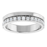 14K Gold Round Natural Diamond Single Sided Stepped-Edge Anniversary Band – 1.7 mm Stones - White Gold - view 3
