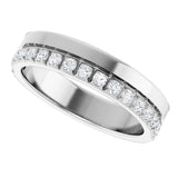 14K Gold Round Natural Diamond Single Sided Stepped-Edge Anniversary Band – 1.7 mm Stones - White Gold - view 5