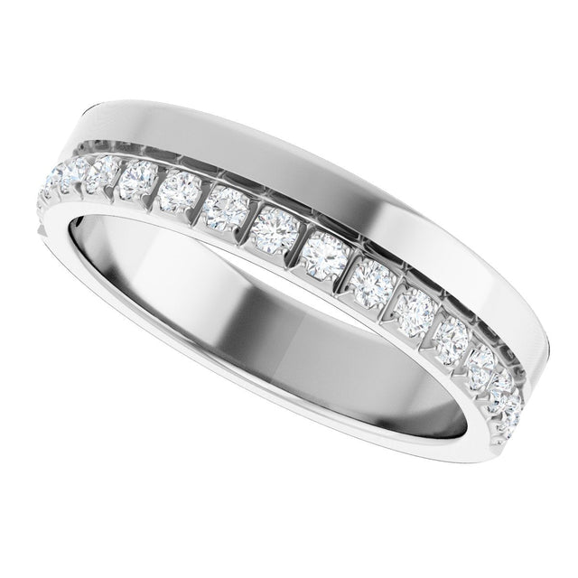 14K Gold Round Natural Diamond Single Sided Stepped-Edge Anniversary Band – 1.7 mm Stones - White Gold - view 5