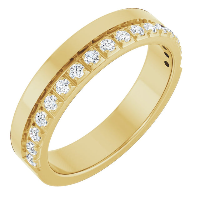14K Gold Round Natural Diamond Single Sided Stepped-Edge Anniversary Band – 1.7 mm Stones - Yellow Gold