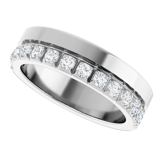 14K Gold Round Natural Diamond Single Sided Stepped-Edge Anniversary Band – 1.7 mm Stones - White Gold - view 5