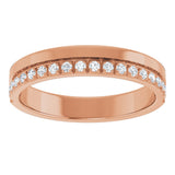 14K Gold Round Natural Diamond Single Sided Stepped-Edge Anniversary Band – 1.7 mm Stones - Rose Gold - view 3