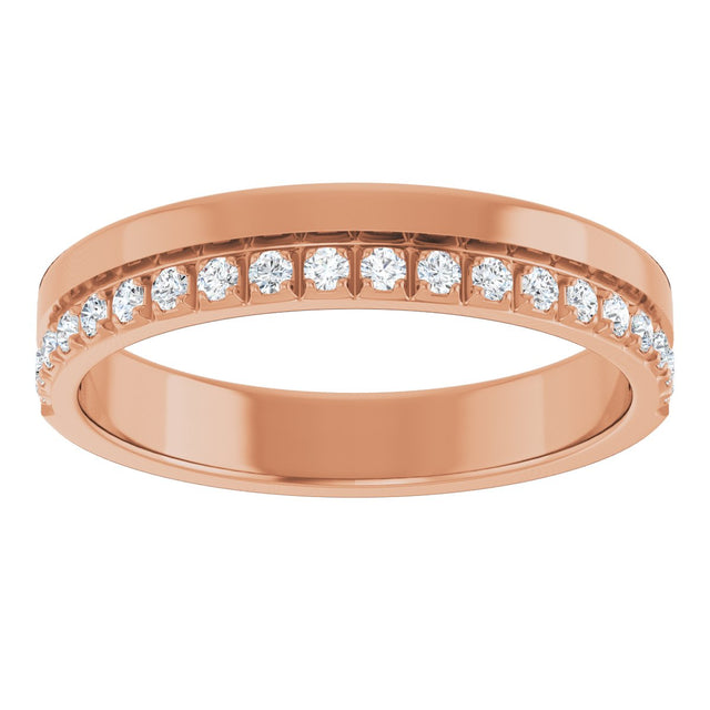 14K Gold Round Natural Diamond Single Sided Stepped-Edge Anniversary Band – 1.7 mm Stones - Rose Gold - view 3
