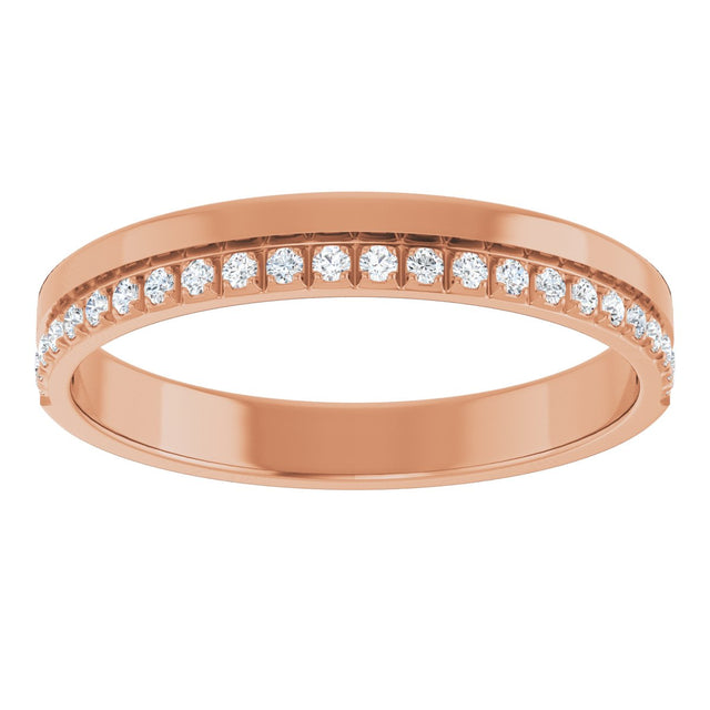 14K Gold Round Natural Diamond Single Sided Stepped-Edge Anniversary Band – 1.7 mm Stones (1/2 CTW) - Rose Gold - view 3