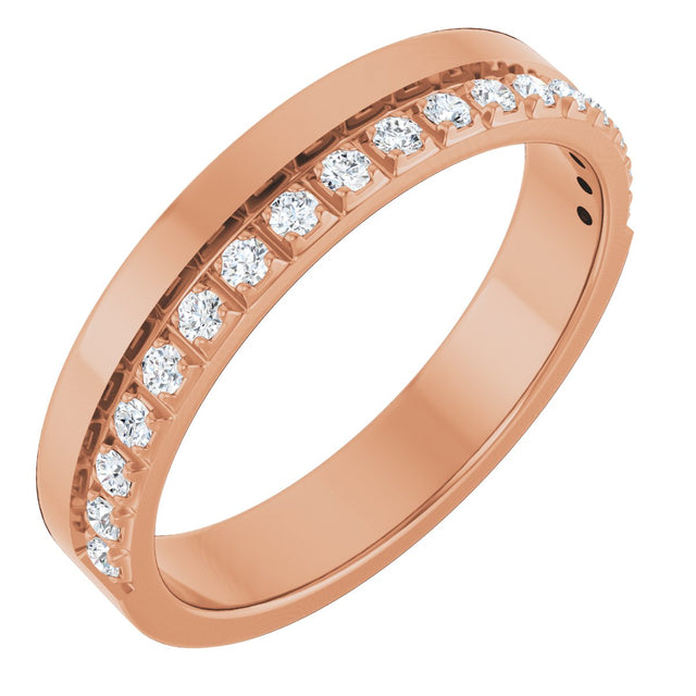 14K Gold Round Natural Diamond Single Sided Stepped-Edge Anniversary Band – 1.7 mm Stones - Rose Gold