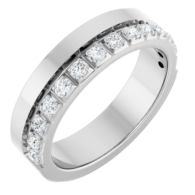14K Gold Round Lab-Grown Diamond Single Sided Stepped-Edge Anniversary Band – 1.7 mm Stones - White Gold