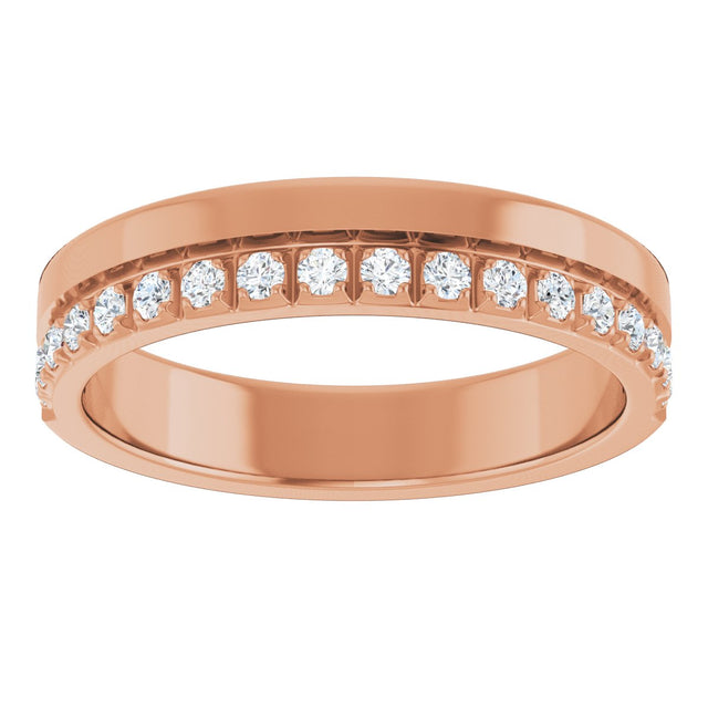 14K Gold Round Natural Diamond Single Sided Stepped-Edge Anniversary Band – 1.7 mm Stones - Rose Gold - view 3
