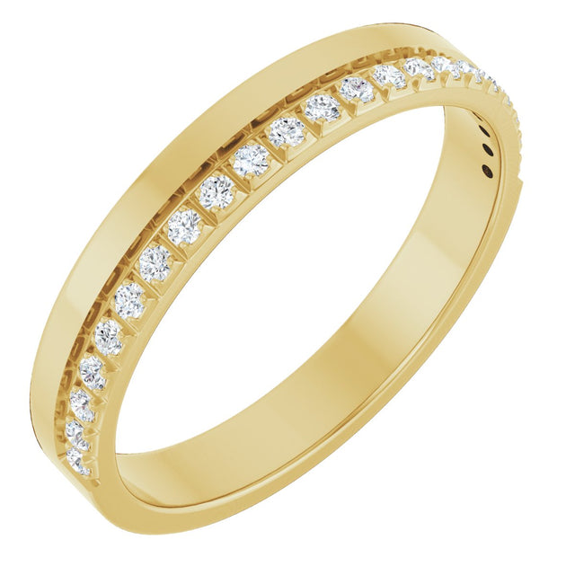 14K Gold Round Natural Diamond Single Sided Stepped-Edge Anniversary Band – 1.7 mm Stones - Yellow Gold