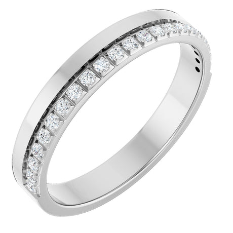 14K Gold Round Natural Diamond Single Sided Stepped-Edge Anniversary Band – 1.7 mm Stones - White Gold