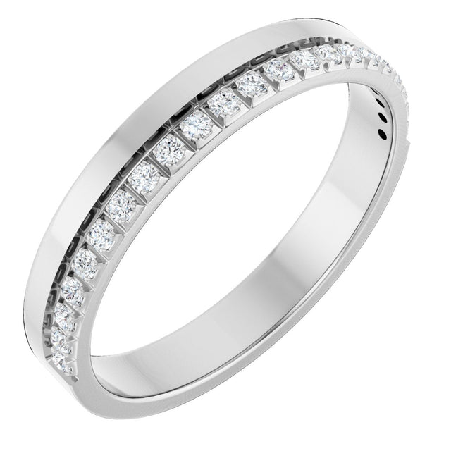 14K Gold Round Natural Diamond Single Sided Stepped-Edge Anniversary Band – 1.7 mm Stones - White Gold