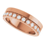 14K Gold Round Natural Diamond Single Sided Stepped-Edge Anniversary Band – 1.7 mm Stones - Rose Gold - view 5
