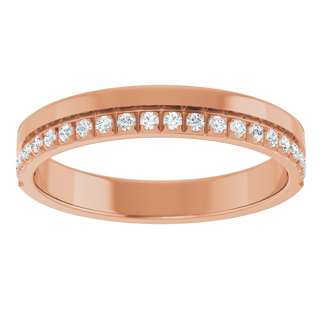 14K Gold Round Natural Diamond Single Sided Stepped-Edge Anniversary Band – 1.7 mm Stones - Rose Gold - view 3