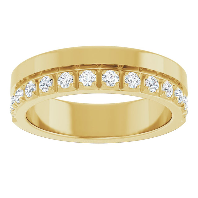 14K Gold Round Lab-Grown Diamond Single Sided Stepped-Edge Anniversary Band – 1.7 mm Stones - Yellow Gold - view 3
