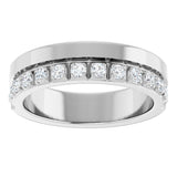 14K Gold Round Natural Diamond Single Sided Stepped-Edge Anniversary Band – 1.7 mm Stones - White Gold - view 3