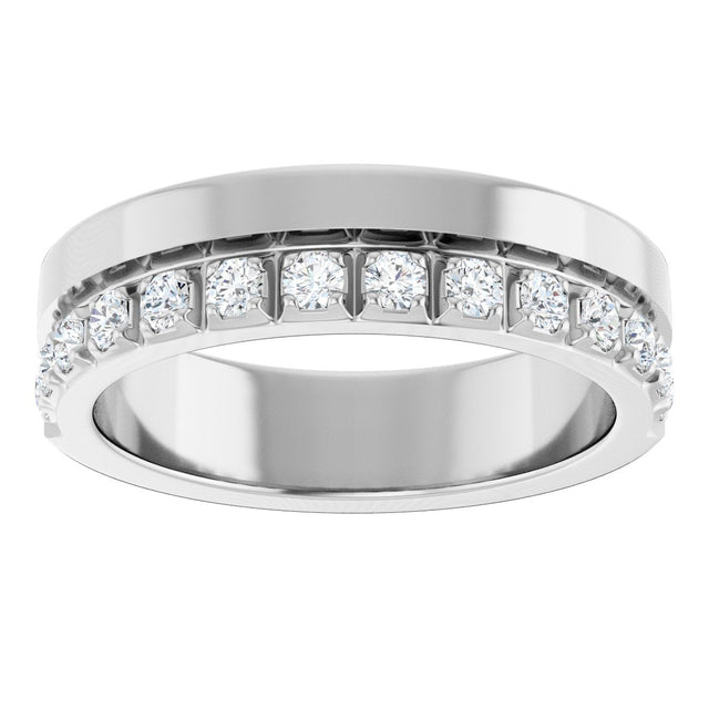 14K Gold Round Natural Diamond Single Sided Stepped-Edge Anniversary Band – 1.7 mm Stones - White Gold - view 3