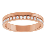 14K Gold Round Natural Diamond Single Sided Stepped-Edge Anniversary Band – 1.7 mm Stones - Rose Gold - view 3