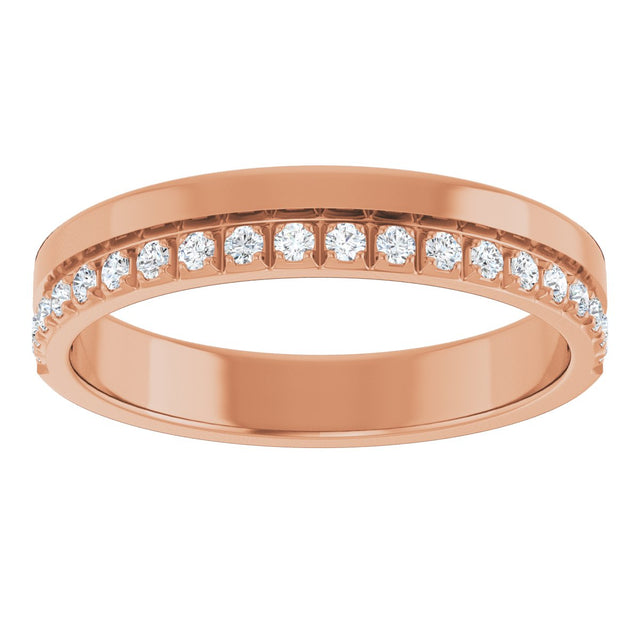 14K Gold Round Natural Diamond Single Sided Stepped-Edge Anniversary Band – 1.7 mm Stones - Rose Gold - view 3