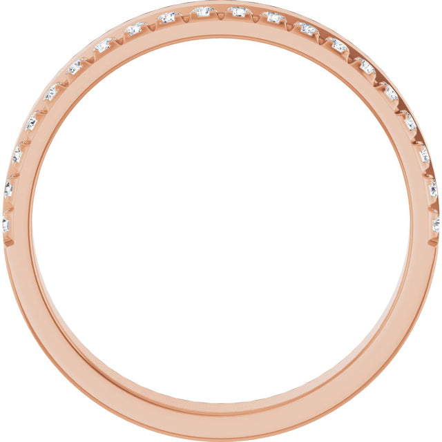 14K Gold Round Natural Diamond Single Sided Stepped-Edge Anniversary Band – 1.7 mm Stones - Rose Gold - view 2
