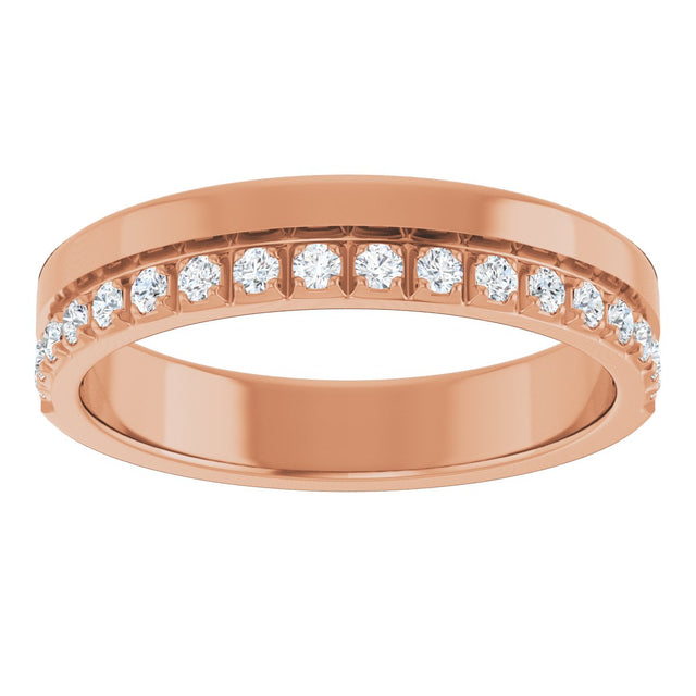 14K Gold Round Natural Diamond Single Sided Stepped-Edge Anniversary Band – 1.7 mm Stones - Rose Gold - view 3