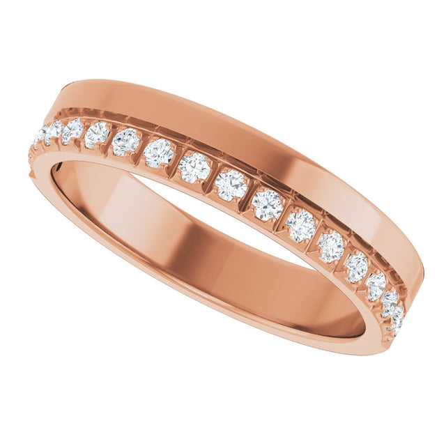 14K Gold Round Natural Diamond Single Sided Stepped-Edge Anniversary Band – 1.7 mm Stones - Rose Gold - view 5