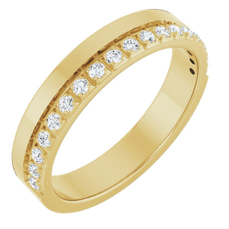 14K Gold Round Natural Diamond Single Sided Stepped-Edge Anniversary Band – 1.7 mm Stones - Yellow Gold