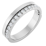 14K Gold Round Natural Diamond Single Sided Stepped-Edge Anniversary Band – 1.7 mm Stones - White Gold