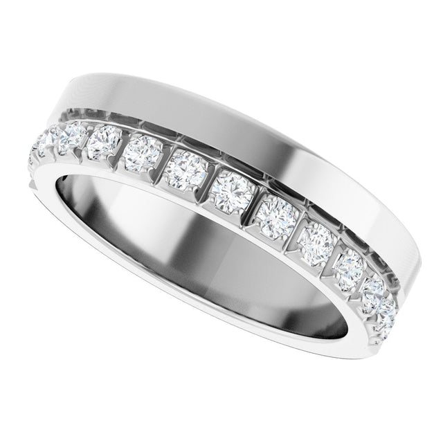 14K Gold Round Natural Diamond Single Sided Stepped-Edge Anniversary Band – 1.7 mm Stones - White Gold - view 5