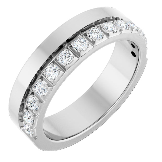 14K Gold Round Natural Diamond Single Sided Stepped-Edge Anniversary Band – 1.7 mm Stones - White Gold