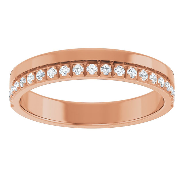 14K Gold Round Natural Diamond Single Sided Stepped-Edge Anniversary Band – 1.7 mm Stones - Rose Gold - view 3