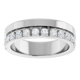 14K Gold Round Natural Diamond Single Sided Stepped-Edge Anniversary Band – 1.7 mm Stones - White Gold - view 3