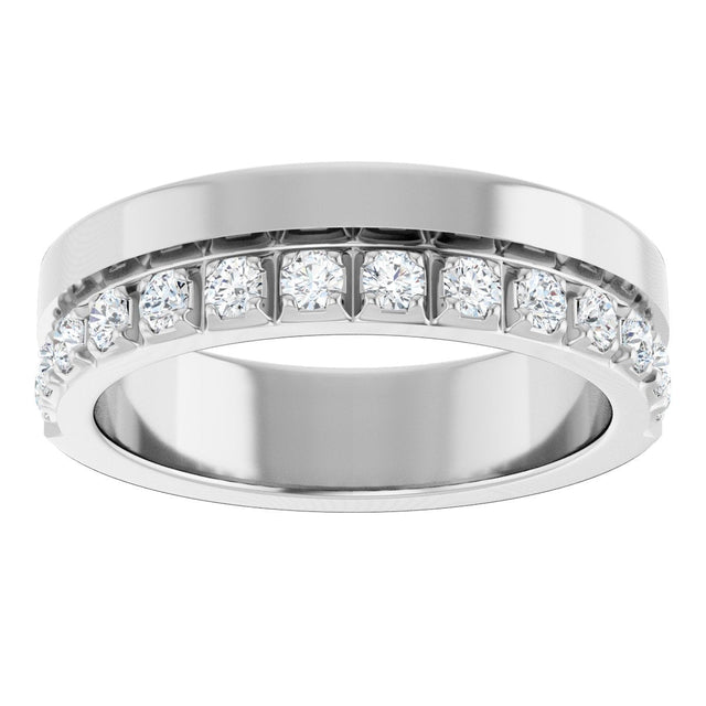 14K Gold Round Natural Diamond Single Sided Stepped-Edge Anniversary Band – 1.7 mm Stones - White Gold - view 3