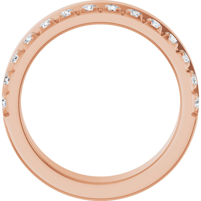 14K Gold Round Natural Diamond Single Sided Stepped-Edge Anniversary Band – 1.7 mm Stones - Rose Gold - view 2