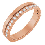 14K Gold Round Natural Diamond Single Sided Stepped-Edge Anniversary Band – 1.7 mm Stones - Rose Gold