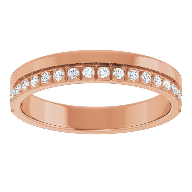 14K Gold Round Natural Diamond Single Sided Stepped-Edge Anniversary Band – 1.7 mm Stones - Rose Gold - view 3