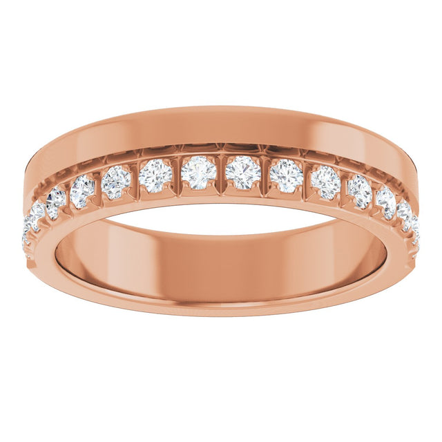 14K Gold Round Natural Diamond Single Sided Stepped-Edge Anniversary Band – 1.7 mm Stones - Rose Gold - view 3