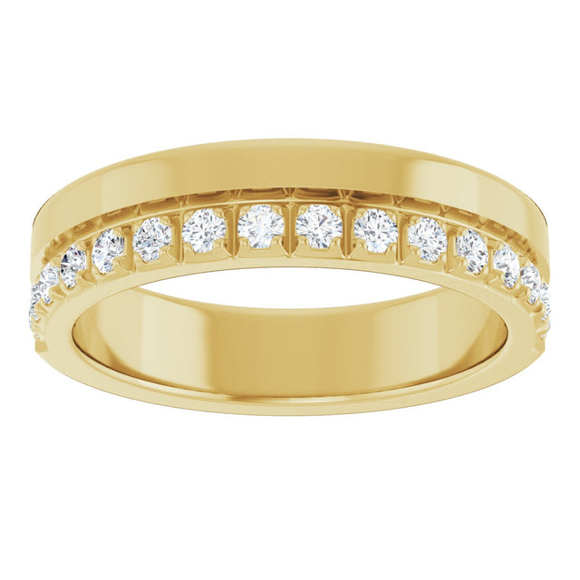 14K Gold Round Lab-Grown Diamond Single Sided Stepped-Edge Anniversary Band – 1.7 mm Stones - Yellow Gold - view 3