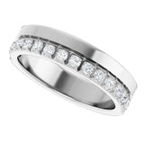 14K Gold Round Natural Diamond Single Sided Stepped-Edge Anniversary Band – 1.7 mm Stones - White Gold - view 5