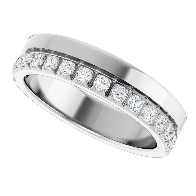 14K Gold Round Natural Diamond Single Sided Stepped-Edge Anniversary Band – 1.7 mm Stones - White Gold - view 5